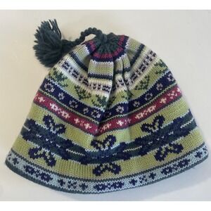 Turtle Fur Adult Wool Fair Isle Knit Beanie Hat Fleece Lined Tassel Made USA